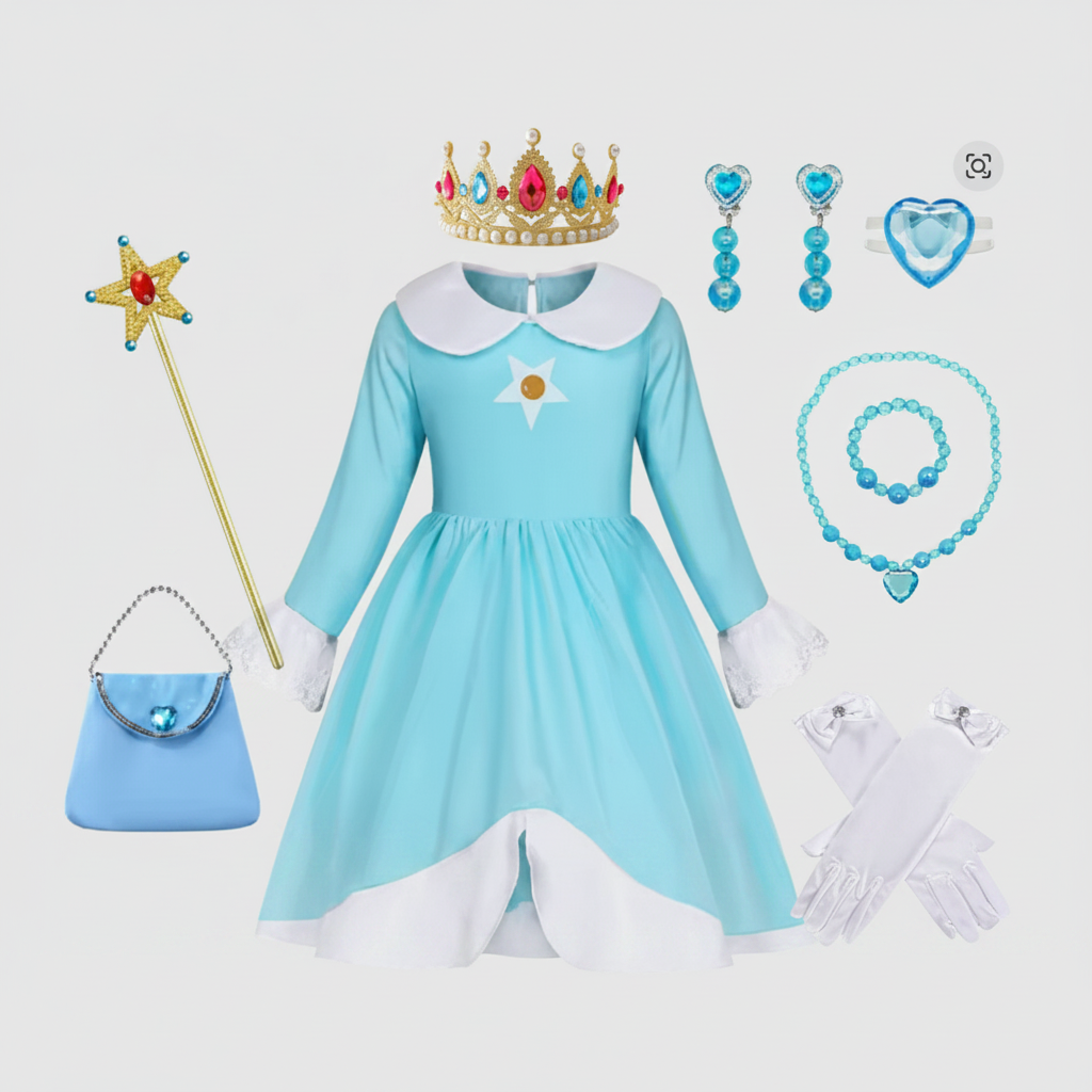 Kids' Princess Costume Dress with Crown and Magic Wand - Image 3