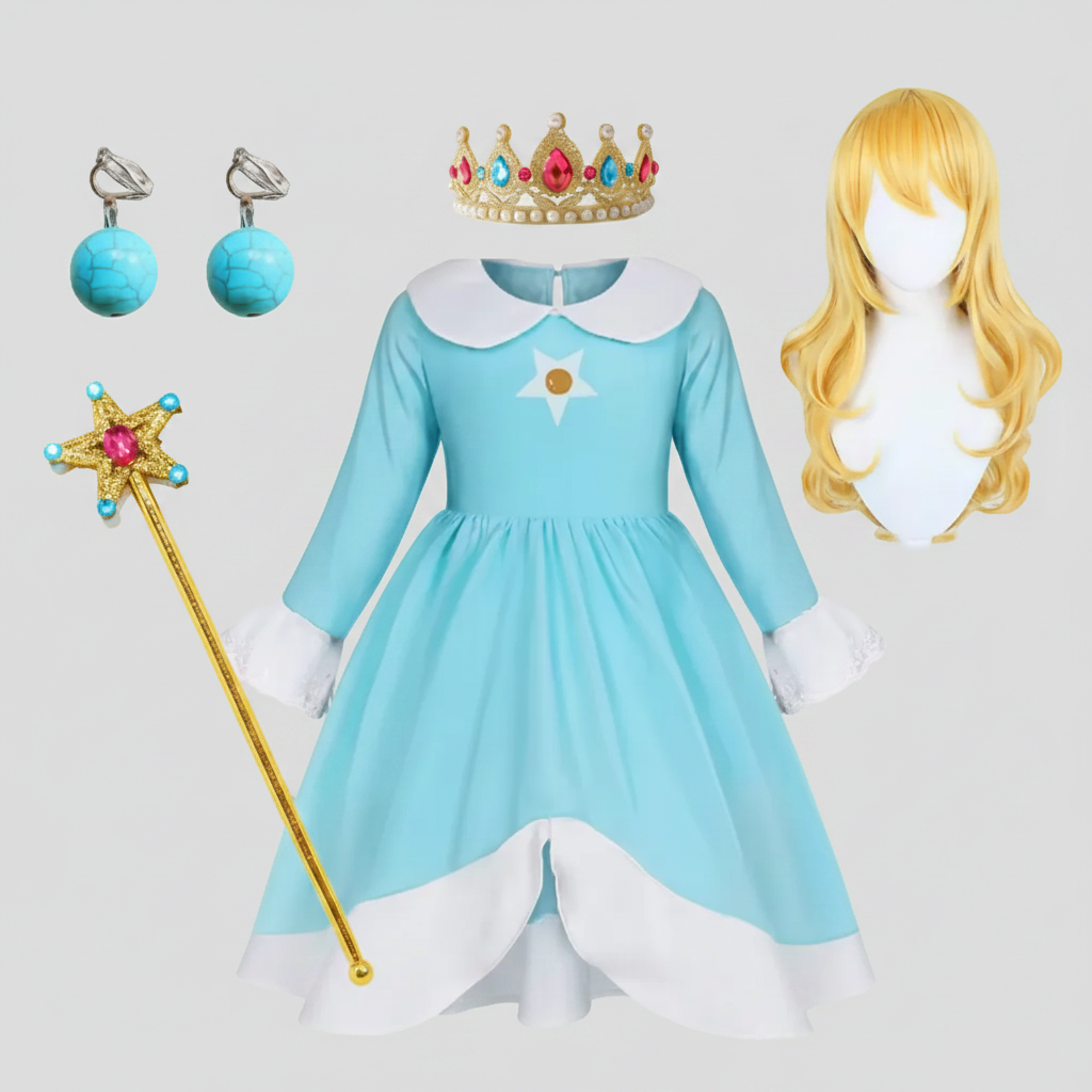 Kids' Princess Costume Dress with Crown and Magic Wand - Image 4