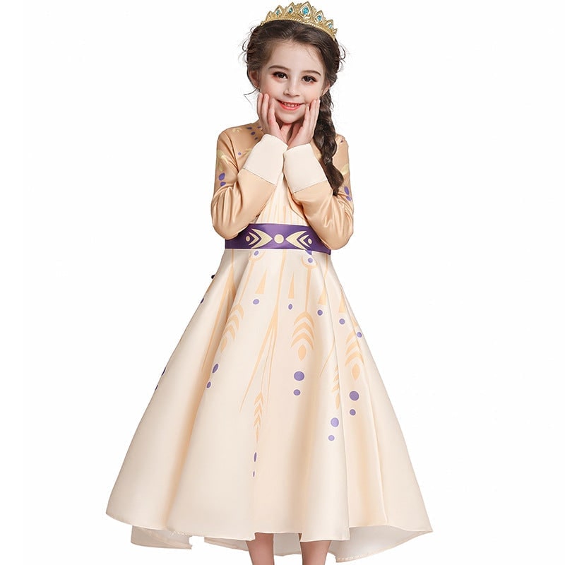 Kids' Princess Costume Dress with Long Sleeves and Gold Sash - Image 2