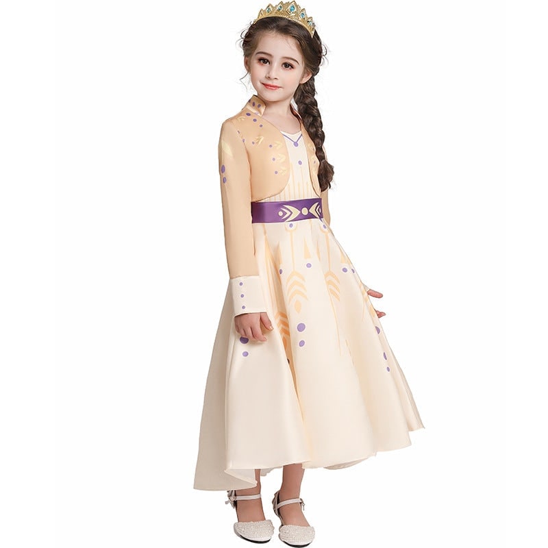 Kids' Princess Costume Dress with Long Sleeves and Gold Sash - Image 3