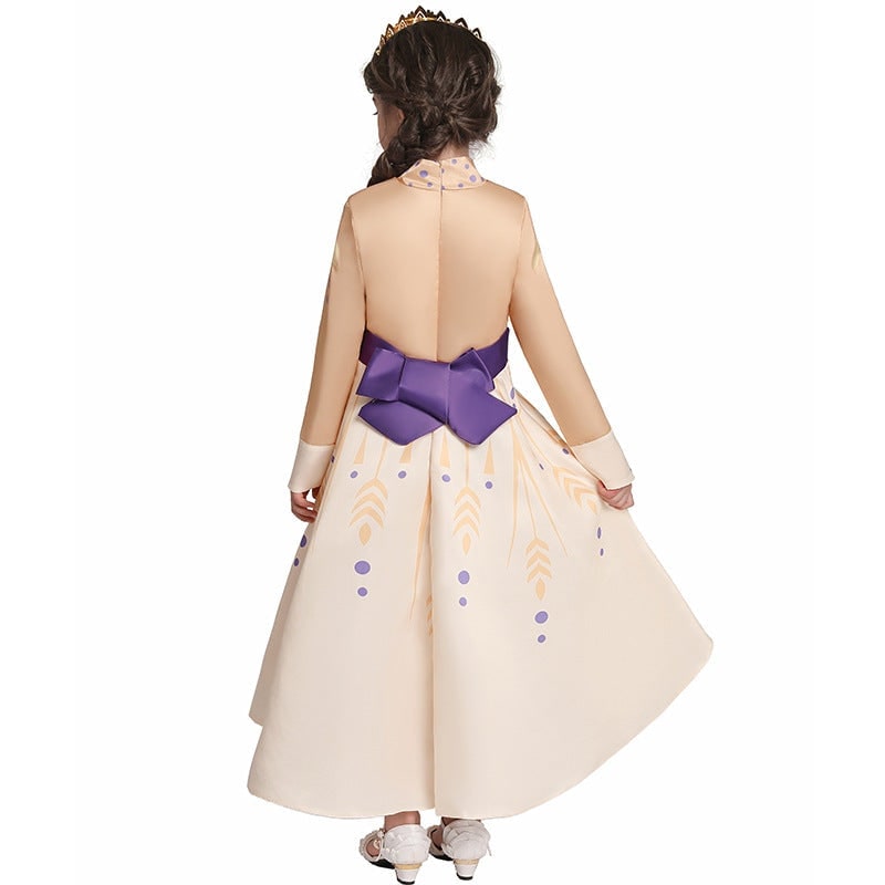 Kids' Princess Costume Dress with Long Sleeves and Gold Sash - Image 4
