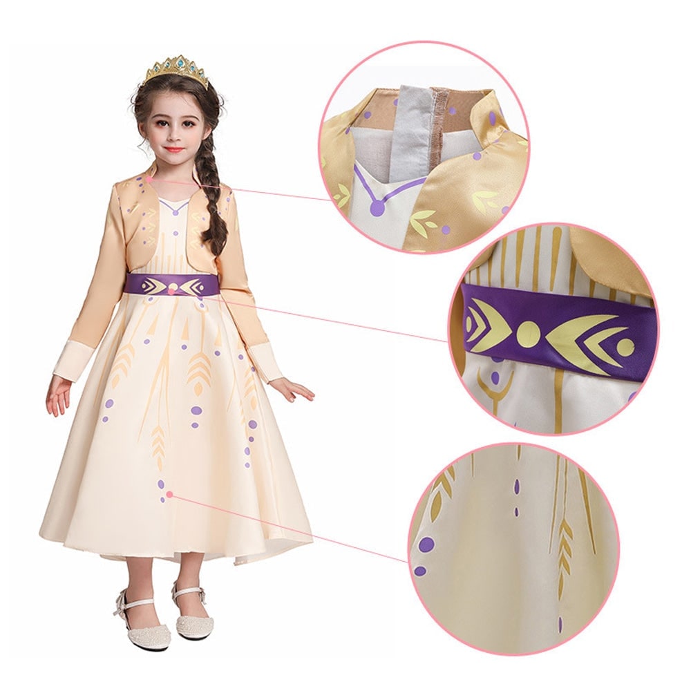 Kids' Princess Costume Dress with Long Sleeves and Gold Sash - Image 5
