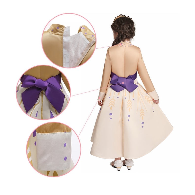 Kids' Princess Costume Dress with Long Sleeves and Gold Sash - Image 6
