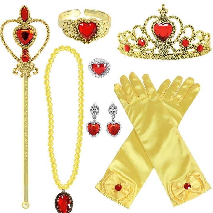Kids' Princess Costume Dress with Long Sleeves and Gold Sash - Image 9
