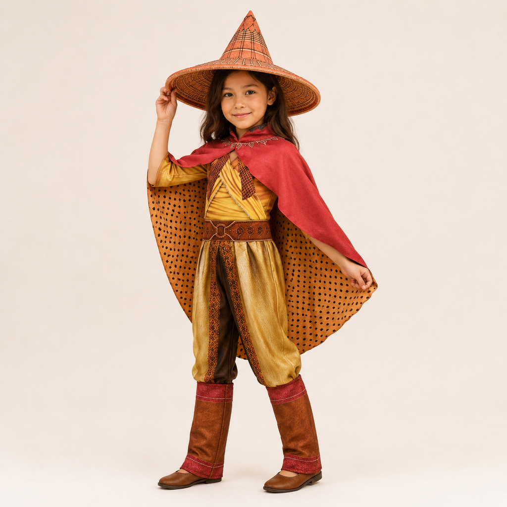 Kids' Raya Princess Costume with Cape and Hat - Image 1