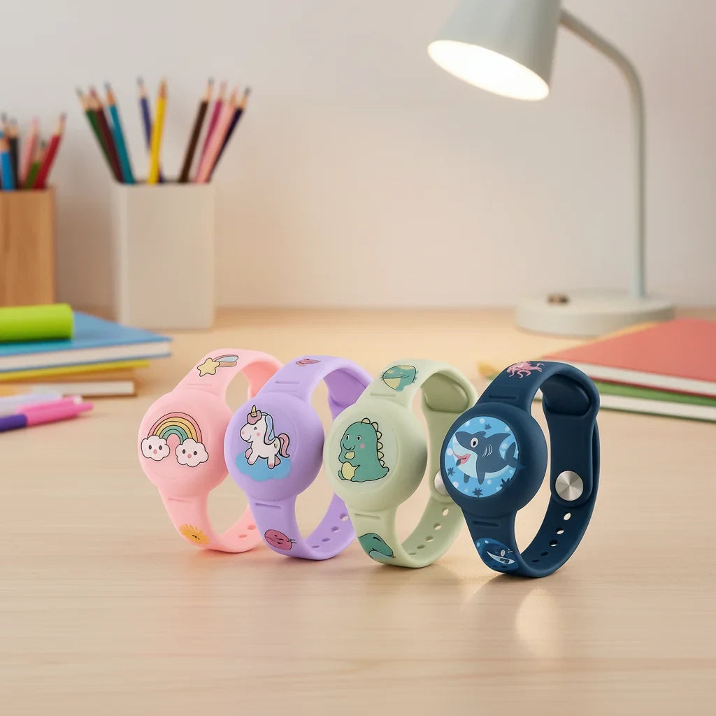 Kids' Silicone Airtag Wristband Holder with Adjustable Strap and Cartoon Graphics - Image 1