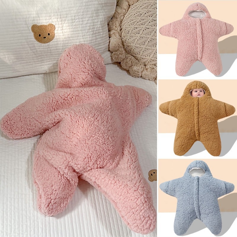 Kids' Sleep Sack Baby Newborn Swaddle Blanket with Sherpa Fleece and Integrated Hood Muslin Cloth - Image 1