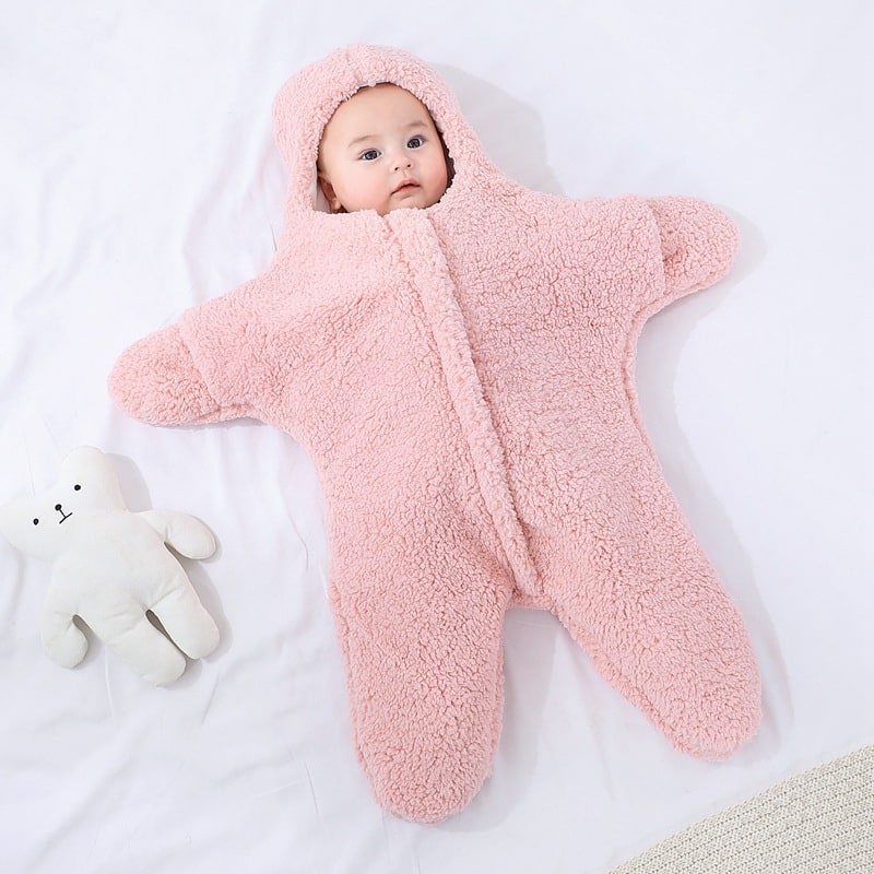 Kids' Sleep Sack Baby Newborn Swaddle Blanket with Sherpa Fleece and Integrated Hood Muslin Cloth - Image 2