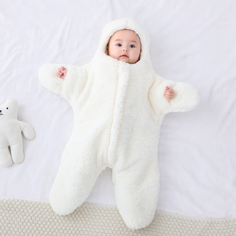 Kids' Sleep Sack Baby Newborn Swaddle Blanket with Sherpa Fleece and Integrated Hood Muslin Cloth - Image 5