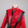 Kids' Thriller Jacket Costume with Red Faux Leather and Black Stripes for Adults - Image 1