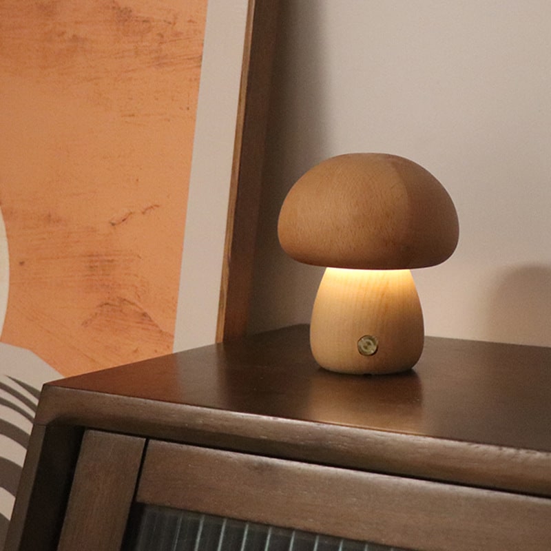 Kids' Wooden Mushroom Night Light and Lamp with Touch Switch for Bedroom Bedside Table Led - Image 2