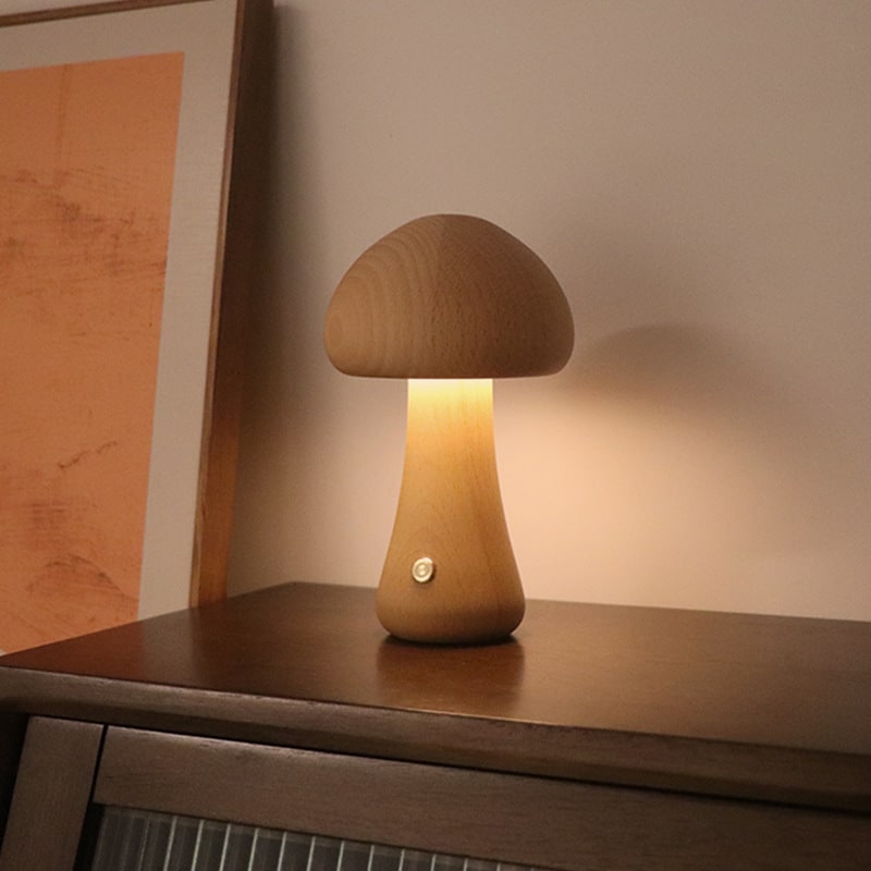 Kids' Wooden Mushroom Night Light and Lamp with Touch Switch for Bedroom Bedside Table Led - Image 6
