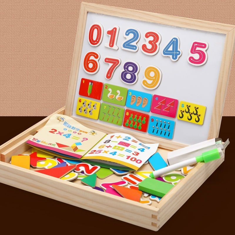 Kids' Wooden Storage Box Magnetic Puzzle with Double-Sided Easel and Chalkboard - Image 3