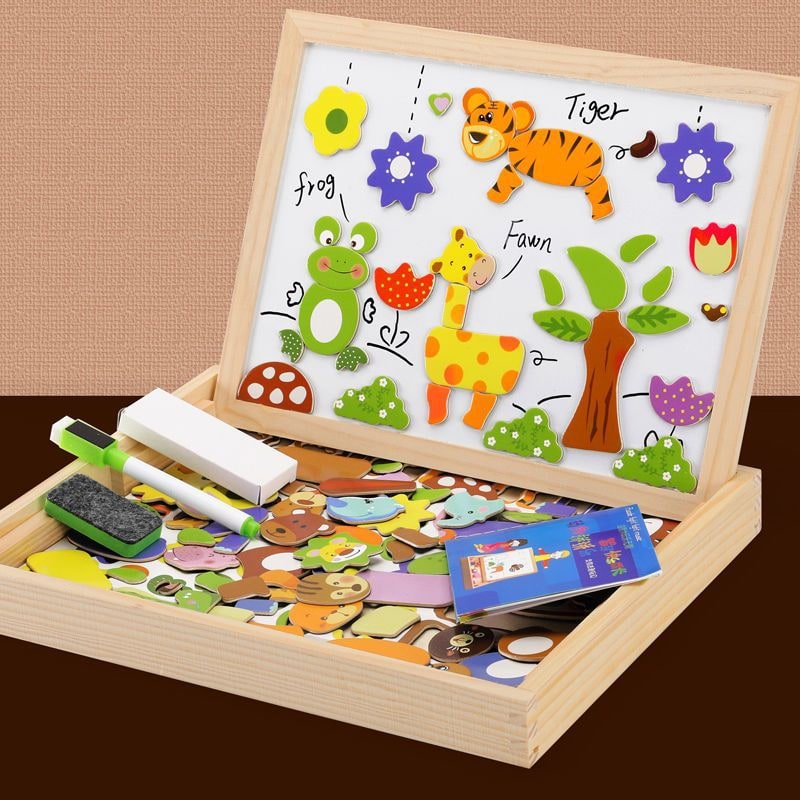 Kids' Wooden Storage Box Magnetic Puzzle with Double-Sided Easel and Chalkboard - Image 5