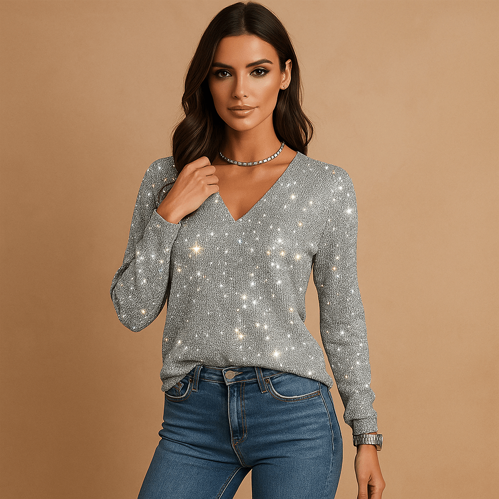 Elegant Comfort V-Neck Sparkling Top - Woman