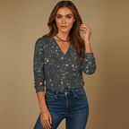 Elegant Comfort V-Neck Sparkling Top - Woman
