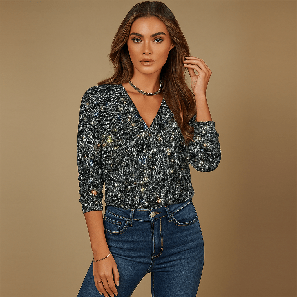 Elegant Comfort V-Neck Sparkling Top - Woman
