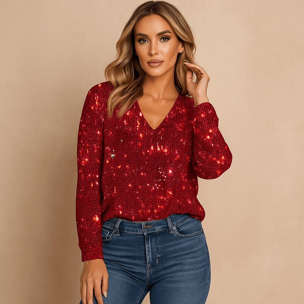 Elegant Comfort V-Neck Sparkling Top - Woman