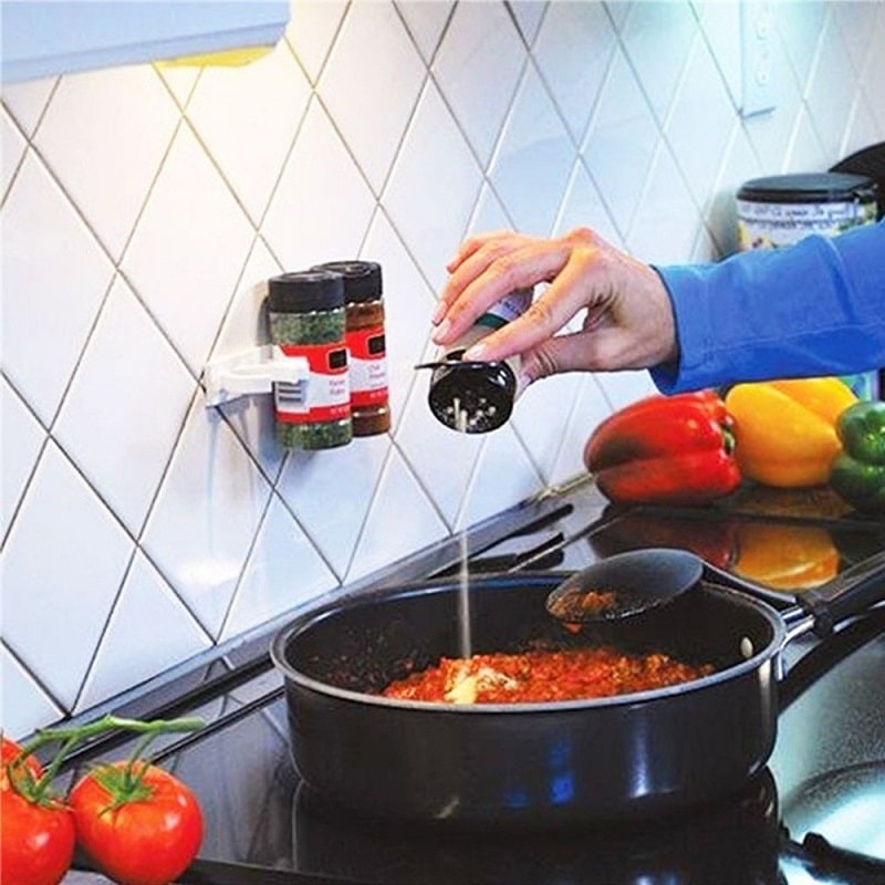 Kitchen Cabinet Spice Rack Organizer with Adhesive Gripper Clips for Wall Hanging Storage - Image 10