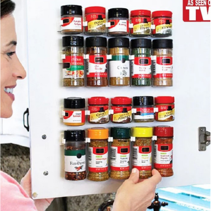 Kitchen Cabinet Spice Rack Organizer with Adhesive Gripper Clips for Wall Hanging Storage - Image 11