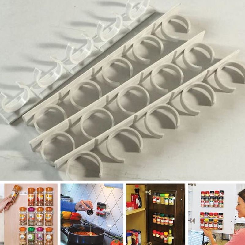 Kitchen Cabinet Spice Rack Organizer with Adhesive Gripper Clips for Wall Hanging Storage - Image 3