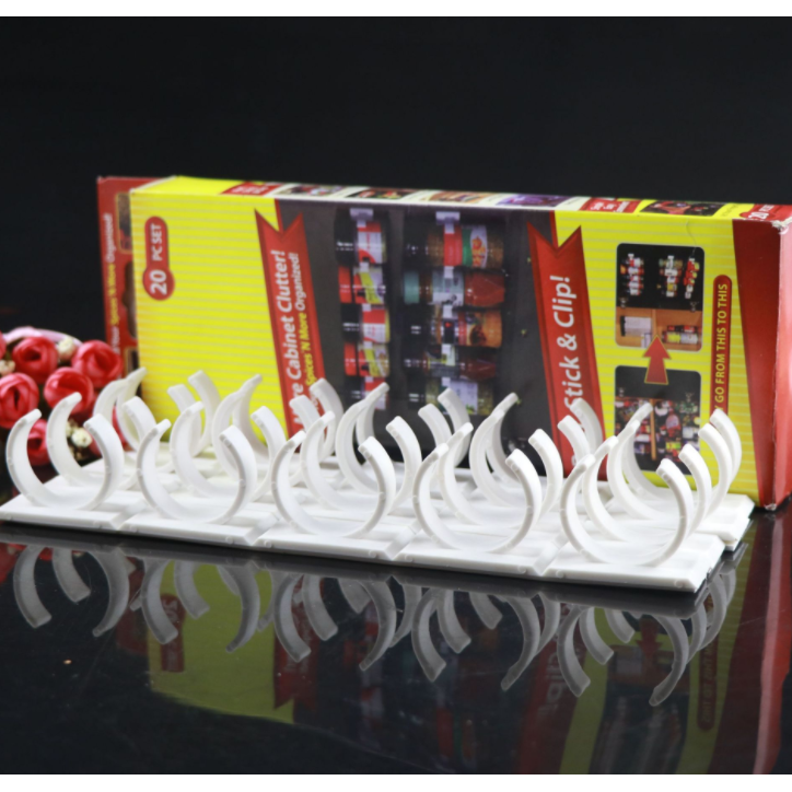 Kitchen Cabinet Spice Rack Organizer with Adhesive Gripper Clips for Wall Hanging Storage - Image 9