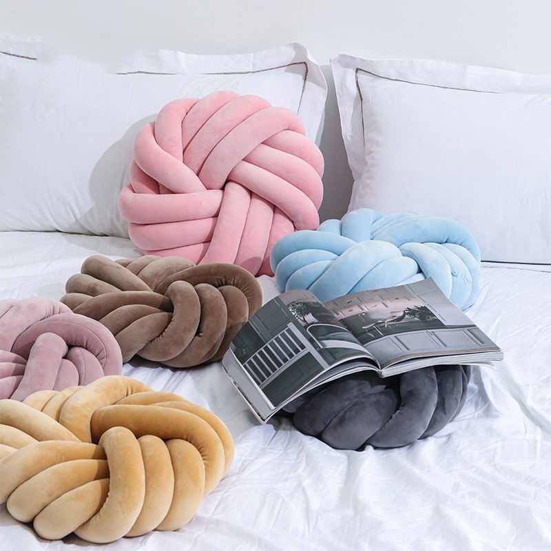 Knot Throw Pillow with Plush Velvet Soft Stuffed Knotted Ball Design Decorative Covers - Image 5
