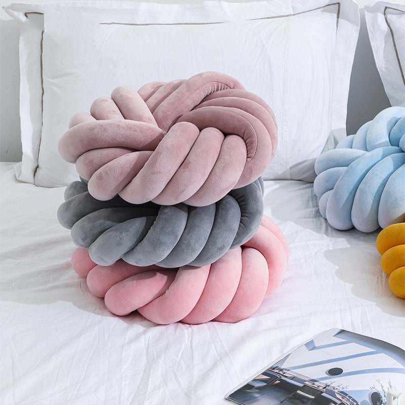 Knot Throw Pillow with Plush Velvet Soft Stuffed Knotted Ball Design Decorative Covers - Image 6