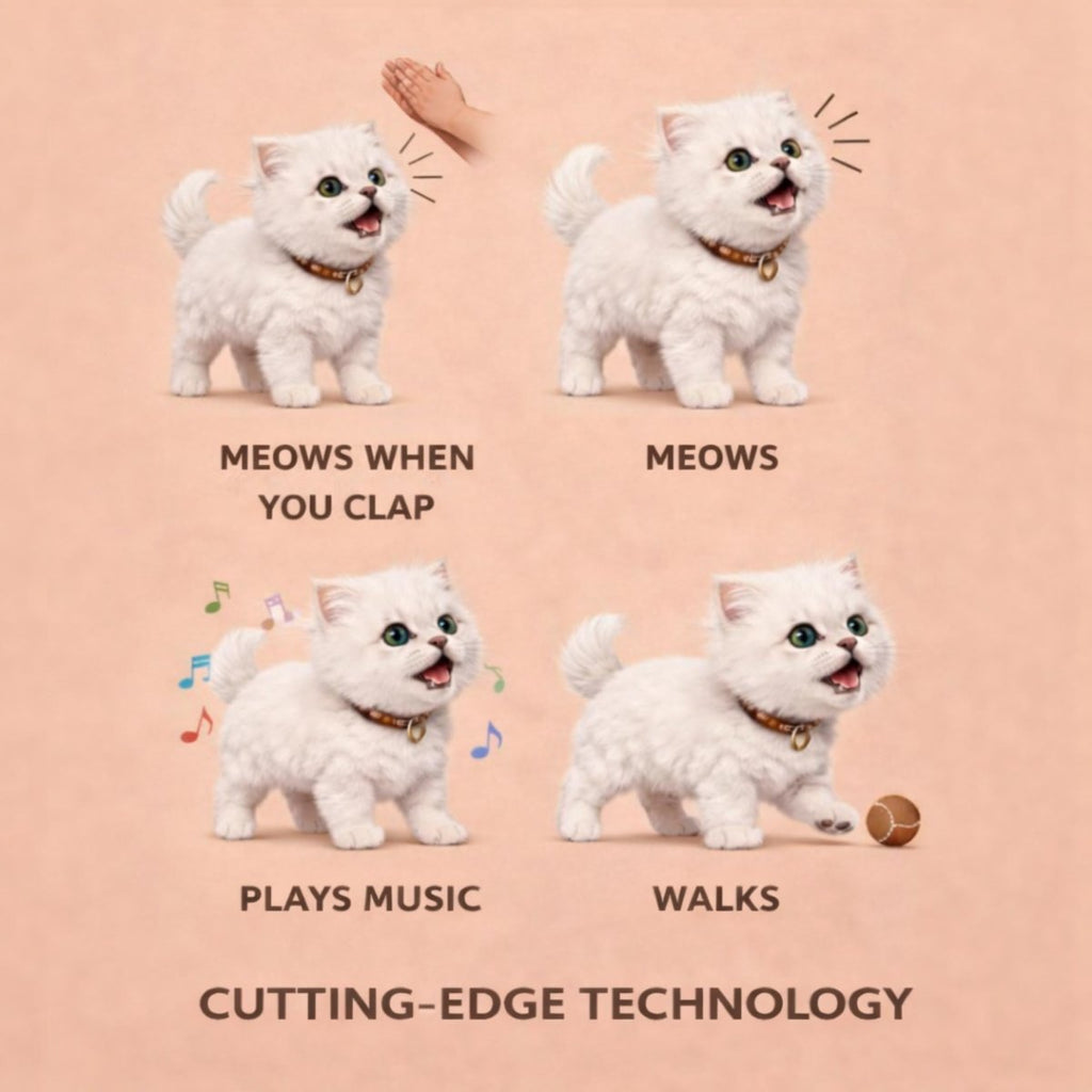 Interactive Realistic White Persian Robot Kitten Toy – Walks, Meows, and Wags Its Tail