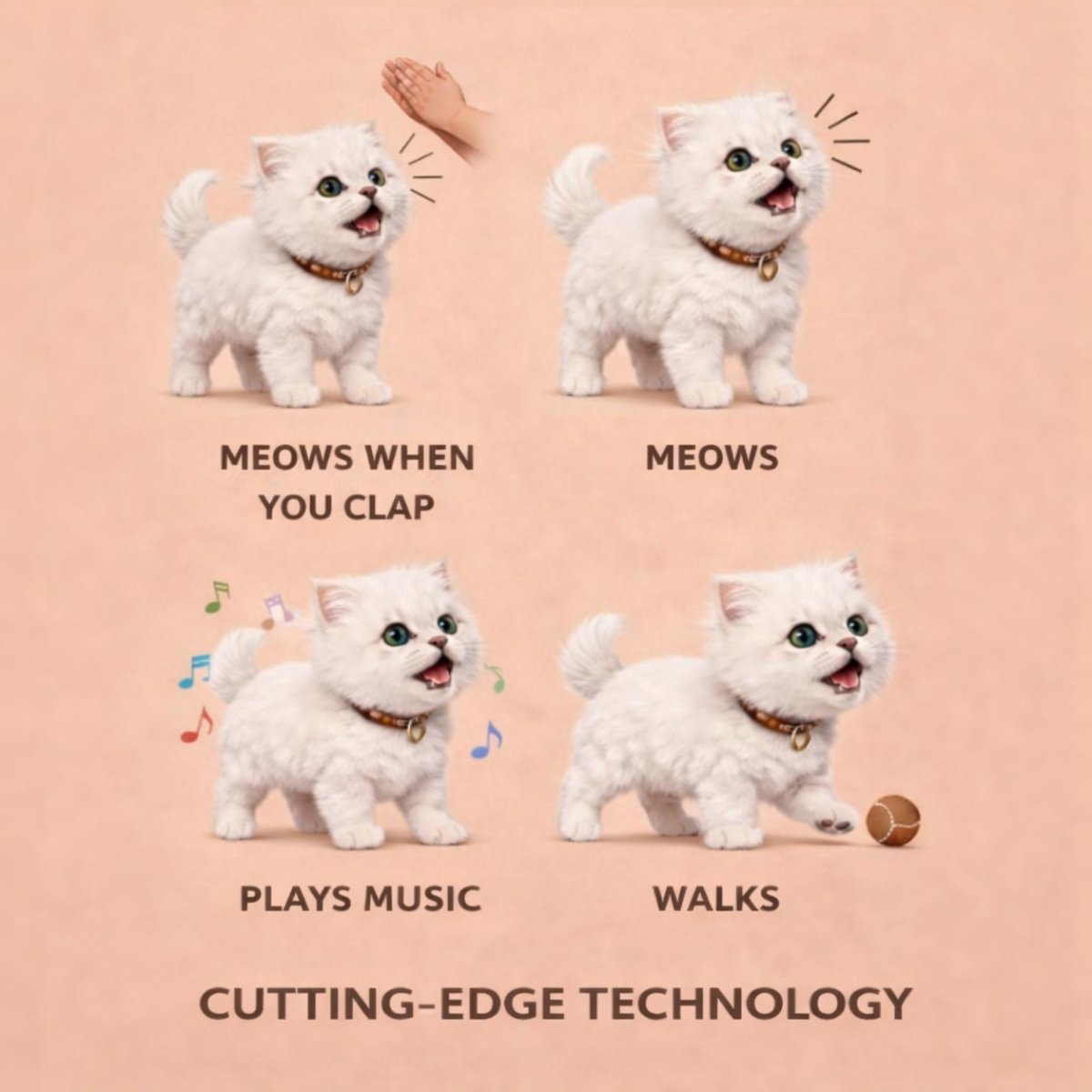 Interactive Realistic White Persian Robot Kitten Toy – Walks, Meows, and Wags Its Tail