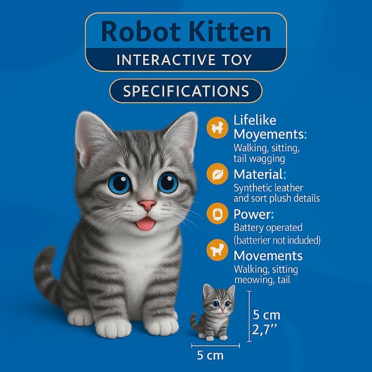 Interactive Grey Tabby Robot Kitten – Realistic Walking and Meowing Electronic Pet Toy
