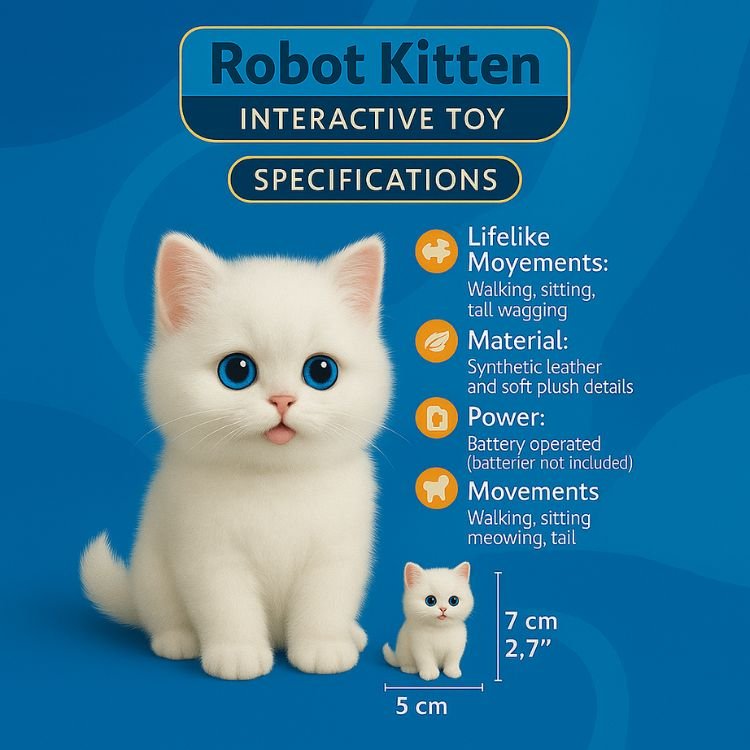 Interactive Realistic White Persian Robot Kitten Toy – Walks, Meows, and Wags Its Tail