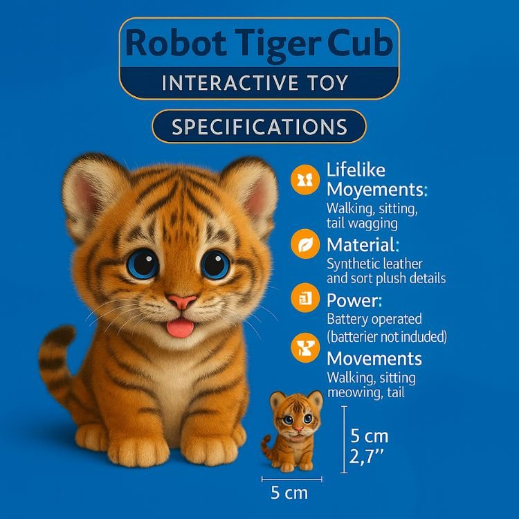 Interactive Realistic Robot Tiger Cub – Walking and Meowing Electronic Kitten Toy