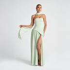Strapless Asymmetrical Long Dress with High Slit for Women – Elegant Evening Dress for Parties, Events and Special Occasions