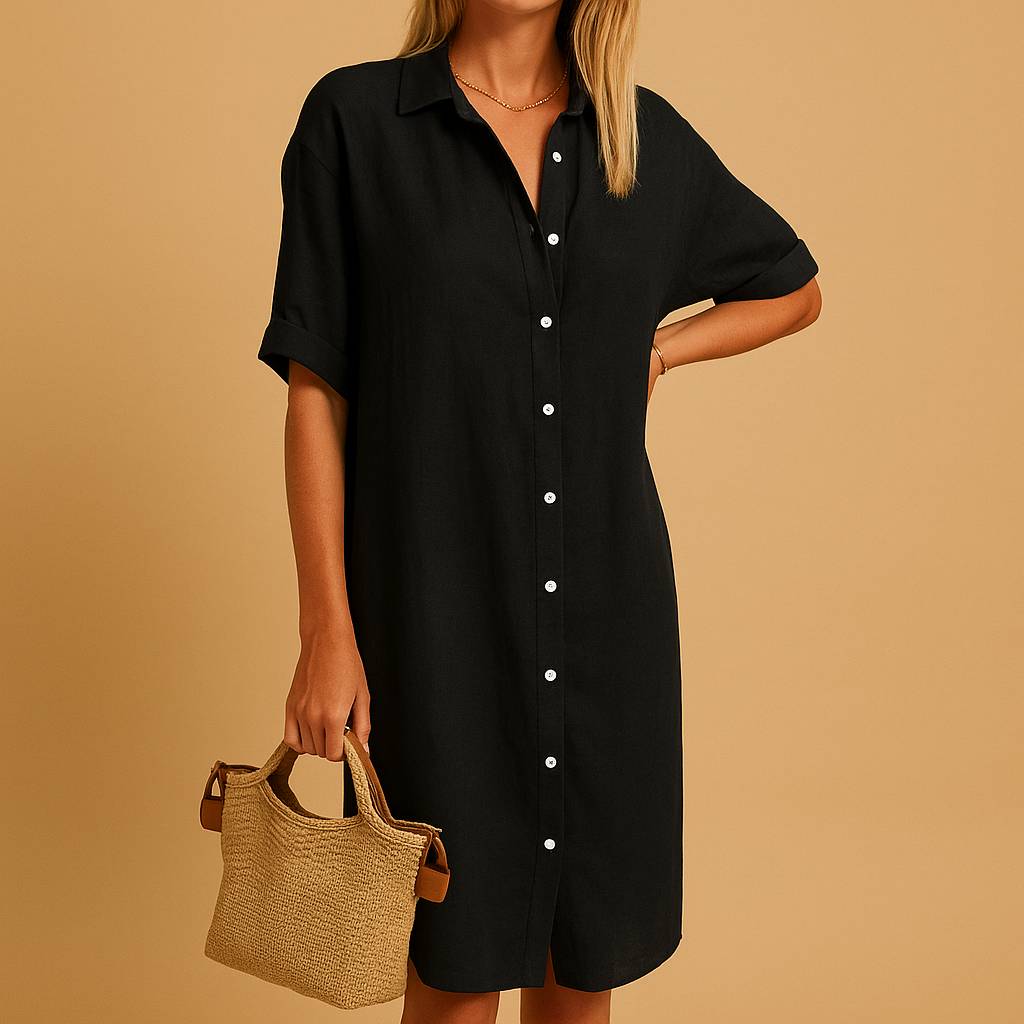 Rhea Soline. – Women’s Long Shirt Dress with Short Sleeves
