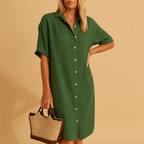 Rhea Soline. – Women’s Long Shirt Dress with Short Sleeves