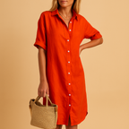 Rhea Soline. – Women’s Long Shirt Dress with Short Sleeves