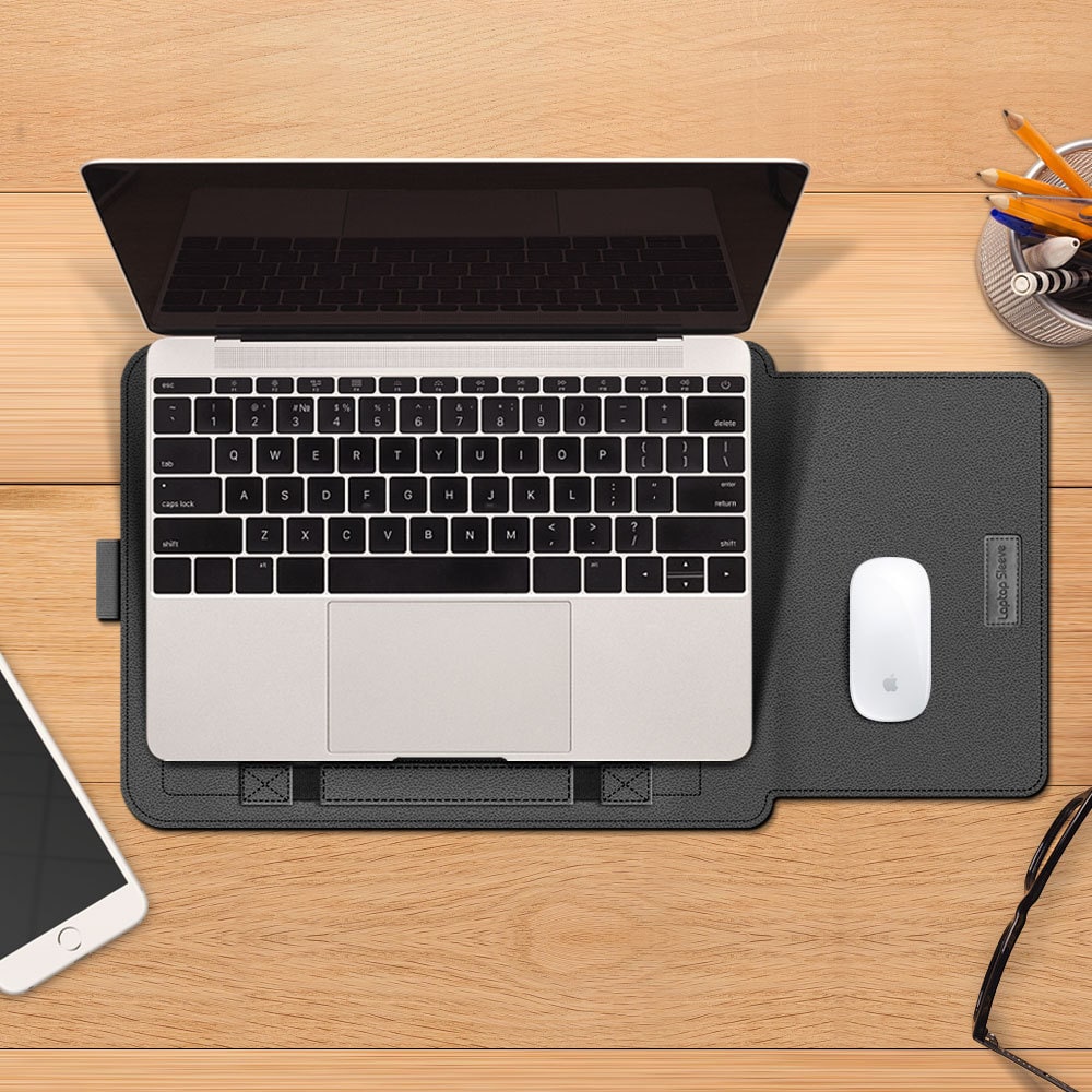 Laptop Sleeve Bag with Faux Leather Pebbled Texture Integrated Mouse Pad - Image 1
