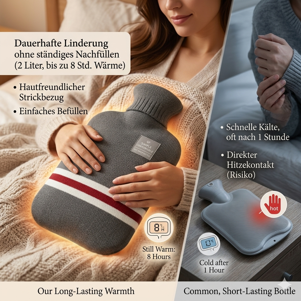 Large Hot Water Bottle Heat Pack Bag Removable Knitted Cover Portable Travel - Image 3