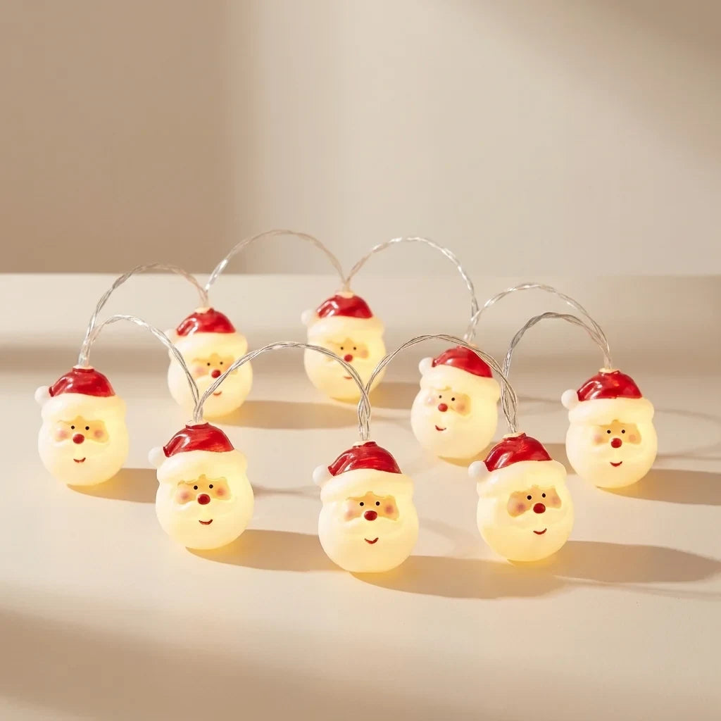 LED Christmas Lights String 20 Battery Operated with Santa Heads for Indoor Holiday Decorations - Image 1