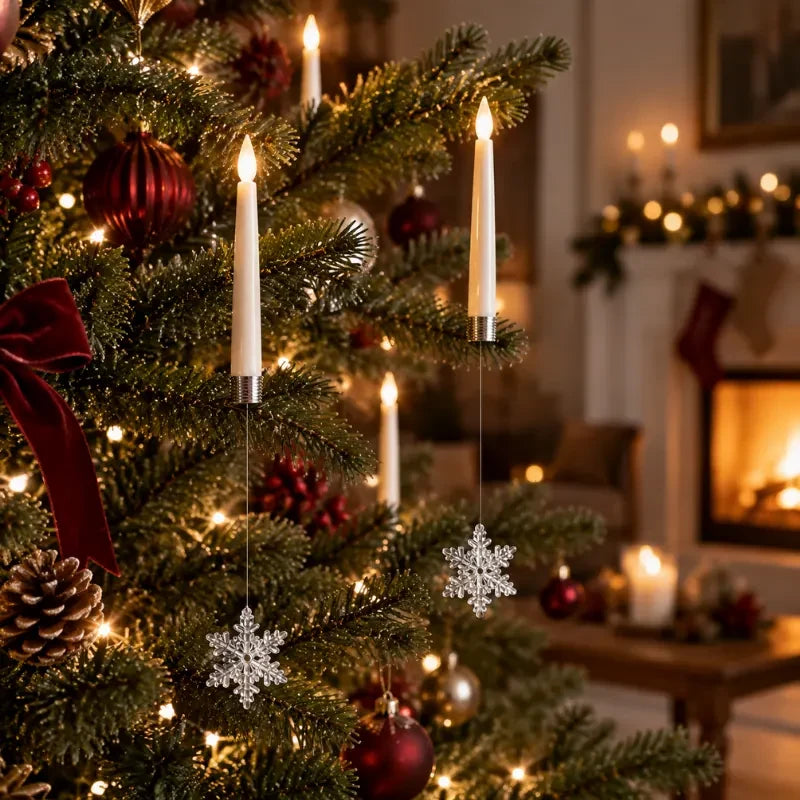 LED Christmas Tree Candles with Flickering Flame and Hanging Crystal Ornaments - Image 15