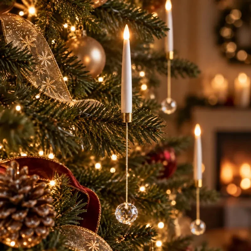 LED Christmas Tree Candles with Flickering Flame and Hanging Crystal Ornaments - Image 2