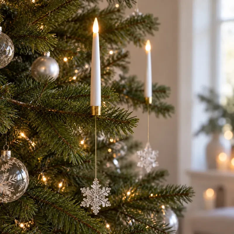 LED Christmas Tree Candles with Flickering Flame and Hanging Crystal Ornaments - Image 3