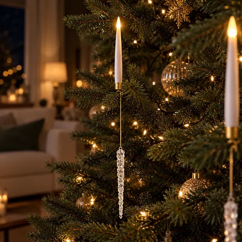 LED Christmas Tree Candles with Flickering Flame and Hanging Crystal Ornaments - Image 4