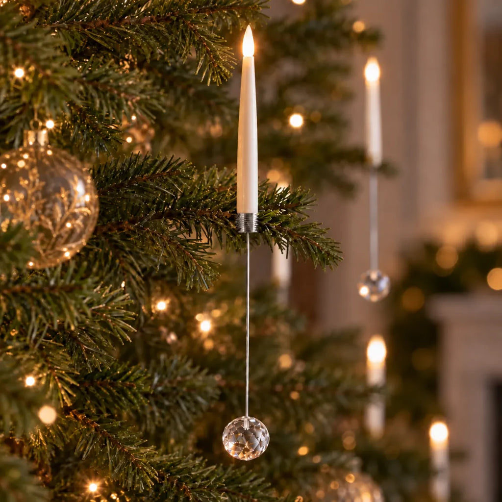 LED Christmas Tree Candles with Flickering Flame and Hanging Crystal Ornaments - Image 9