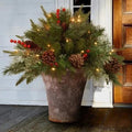 LED Christmas Urn Filler Pre-Lit Holiday Artificial Arrangement Evergreen Pinecones Berries - Image 1