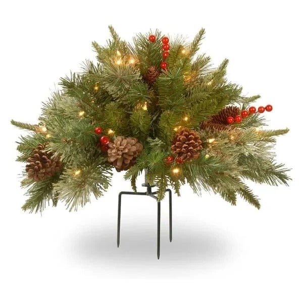LED Christmas Urn Filler Pre-Lit Holiday Artificial Arrangement Evergreen Pinecones Berries - Image 2