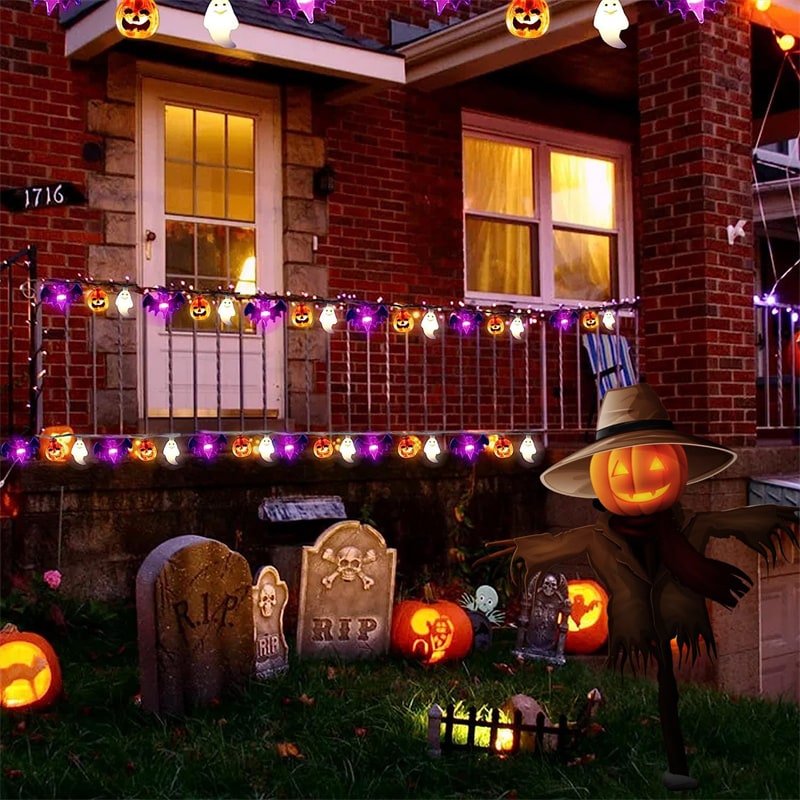 LED Halloween String Lights Outdoor Battery Operated Bat Pumpkin Decoration - Image 10