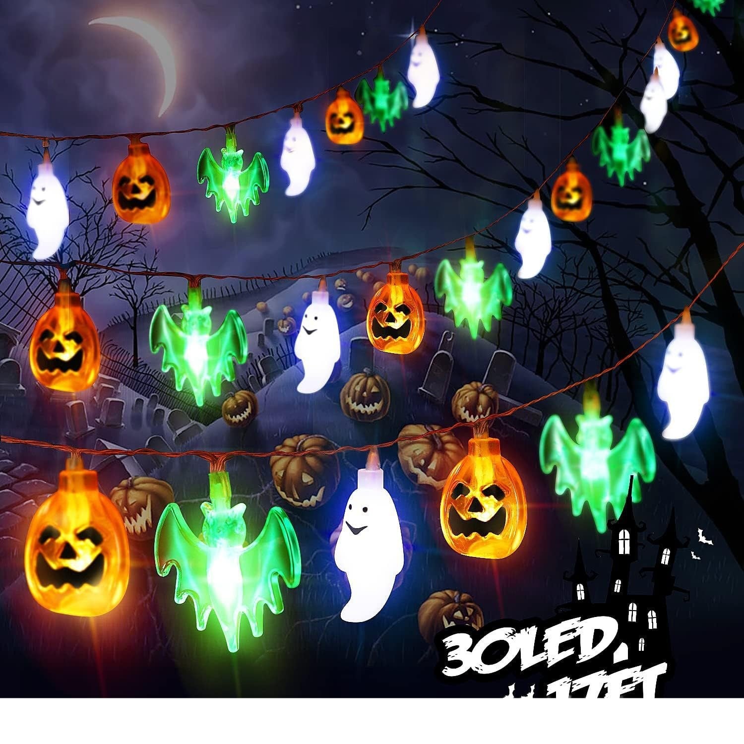 LED Halloween String Lights Outdoor Battery Operated Bat Pumpkin Decoration - Image 11