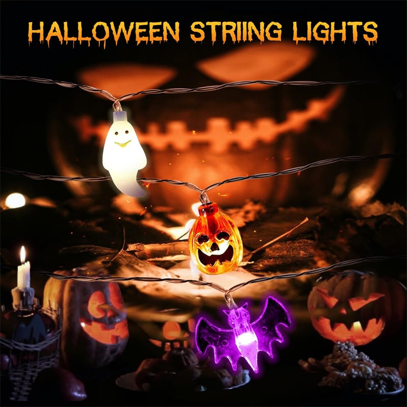 LED Halloween String Lights Outdoor Battery Operated Bat Pumpkin Decoration - Image 2